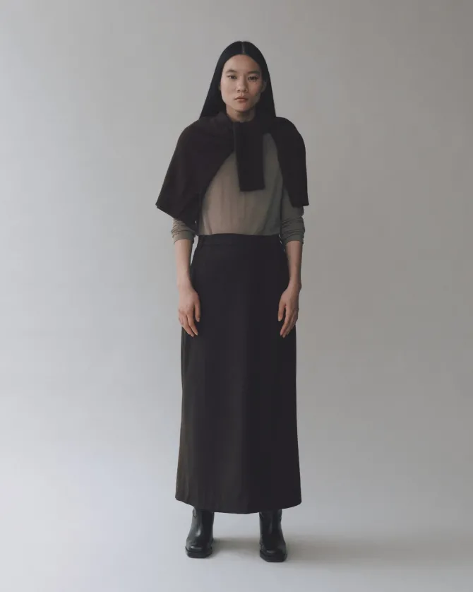 WOOL BLEND MAXI WRAP SKIRT