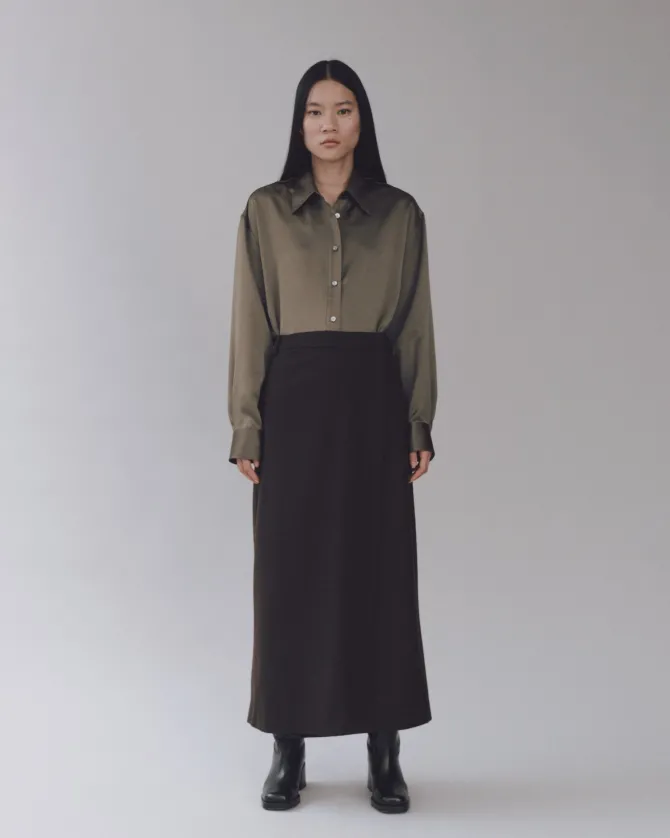 WOOL BLEND MAXI WRAP SKIRT