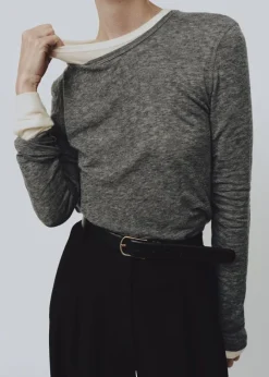 WOOL TENCEL CREW NECK TOP