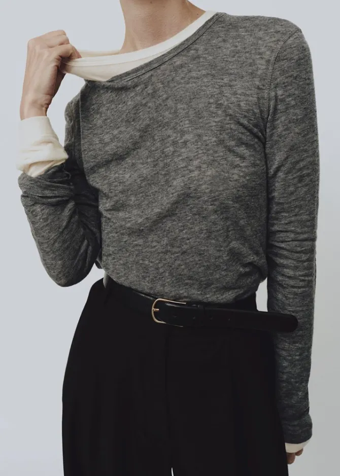 WOOL TENCEL CREW NECK TOP