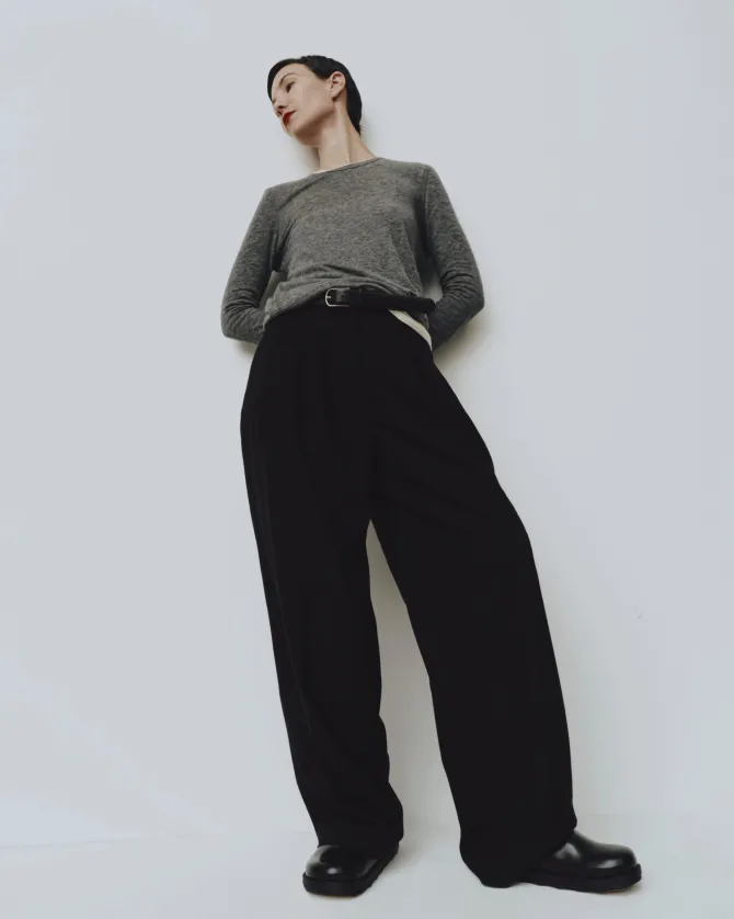 WOOL TENCEL CREW NECK TOP