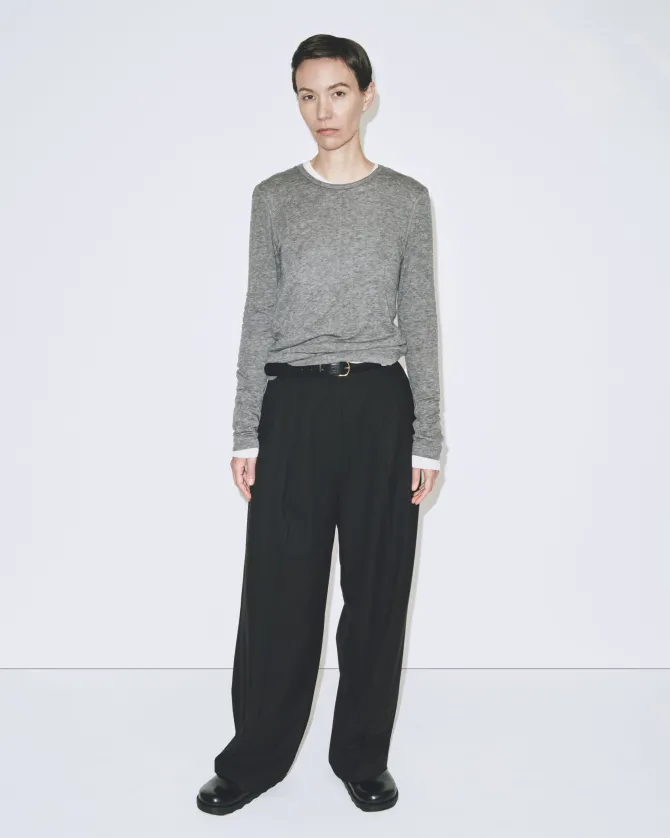 WOOL TENCEL CREW NECK TOP