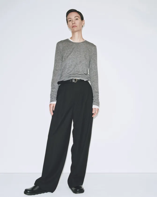 WOOL TENCEL CREW NECK TOP