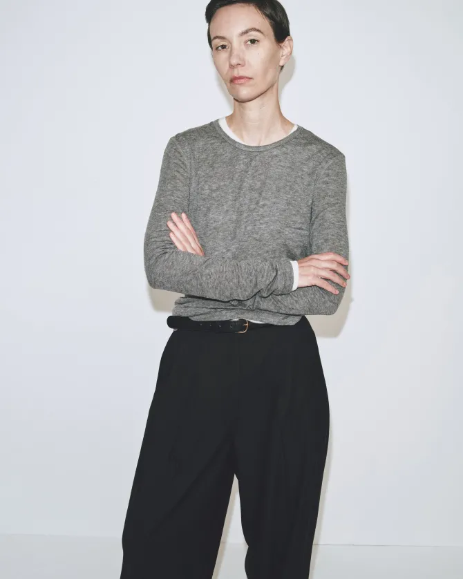WOOL TENCEL CREW NECK TOP