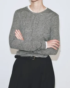 WOOL TENCEL CREW NECK TOP